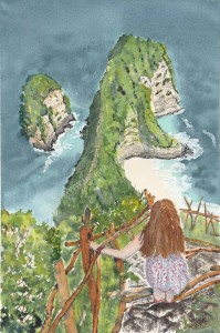 Girl on cliff path